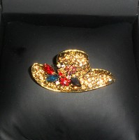 Beautiful gold-colored hat brooch with rhinestones - decorated with mother-of-pearl. More beautiful than in the pictures!