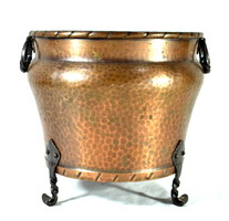 Solid red copper bowl with decorative wrought iron ears and legs!