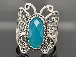 Pillangós kék kalcedon drágaköves  sterling ezüst gyűrű, 925  - új 57 mèret