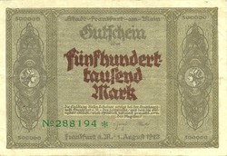 500 thousand marks 01.08.1923. Frankfurt, Germany