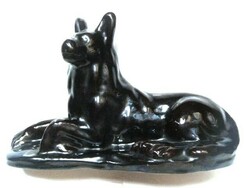 Fekete kerámia németjuhász kutya szobor, mesterjelzett'
