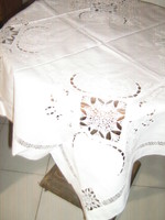 Snow white tablecloth with beautiful Madeira embroidery