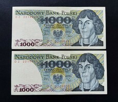 Lengyelország 2 x 1000 Zlotych / Zloty 1982, EF+-AUNC sorszámkövető pár