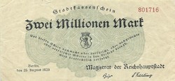 2 million marks 25.08.1923. Berlin, Germany