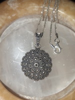 Old silver pendant with marcasite stones on a silver chain - Hungarian jewelry