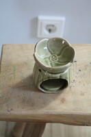 Small green glazed ceramic vaporizer, candle holder - flawless