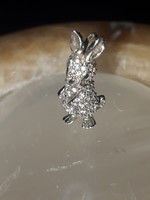 Old, stony, Hungarian bunny silver pendant with sapphire eyes