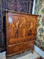 Made in Italy with particularly beautiful marquetry? Art deco style bar cabinet with pull-out glass holder
