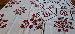 Set of 8 folk art carnation embroidered tablecloths