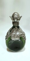 GERO - Gerog Nilsson Art deco zöld üveg, ezüstözött ón szerelékkel, (whisky, pálinka, bor)