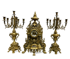 Antique gilded bronze mantel clock set