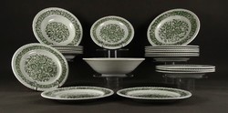 1L950 old green floral faience plate set 21 pieces
