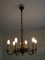 Antique six-arm bronze chandelier