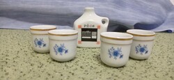 Zsolnay Pécs set, Zsolnay cup, Zsolnay shot glass labeled PÉCS. 4 cups, shot glass, small shot glass.