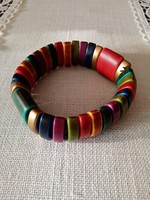 Nice colorful Egyptian?? Bracelet / bangle strung on black rubber