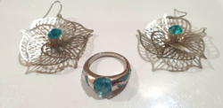 Earrings and ring, turquoise