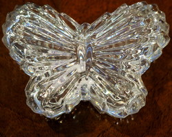 A small, butterfly-shaped pressed glass box