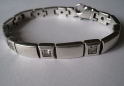 Thick silver bracelet with rock crystals(?) Men's and women's