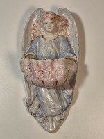 Régi antik porcelán kagylót tartó angyal szenteltvíztartó, falidísz,kegytárgy