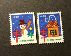 Stamp charity usa 1963 greetings christmas series 1 pair
