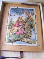 Antique jigsaw puzzle made of wooden puzzle in original box