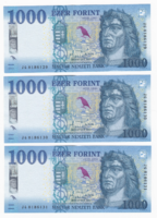 3 darab sorszámkövető 1000 Forint bankjegy
