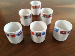 Flawless, old, decorated with folk art motifs, painted ceramic 6-piece brandy set, set