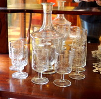 Six stemmed glasses + bottle (without stopper)