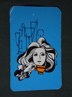 Kártyanaptár, Borsodi vendéglátó,Miskolc,étterem,bisztró,grafikai rajzos,női modell,1973,   (5)
