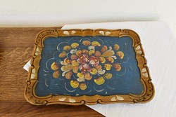 Vintage floral painted wooden carved tray