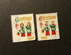 Bélyeg jótékonysági USA 1960 Karácsonyi üdvözlet Greetings Christmas Énekes lányok fiúk 1 pár sor