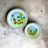 Retro Zsolnay vuk porcelain plate set