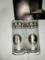 Glasses decorated with József Ferenc's gold 4-ducat image in their original box