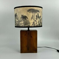 Spanish mid-century solid wood lamp with a new modern monkey bamboo shade