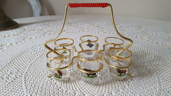 Retro forest animal liqueur glass set, in a holder