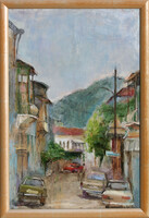 Contemporary painter: cars in the narrow street