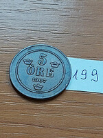 Sweden 5 öre 1907 bronze, ii. Oscar 199.