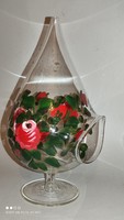 SMALL PRICE! 23 cm Mouth-Blown Hand-Painted Floral Glass Candle Holder with Foot - Handmade Table Decor