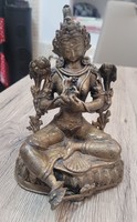 Antique Buddhist green Tara goddess copper or bronze statue. 18th century