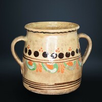 Glazed, two-handled earthenware pot, pot
