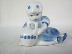 Zsolnay porcelain little girl with blue paint