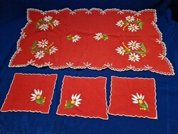 Embroidered tablecloth with red and white flowers