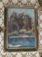 P. Kováts Ferenc - Bódi tó, jelzett, eredeti keretében - nagybányai festmény