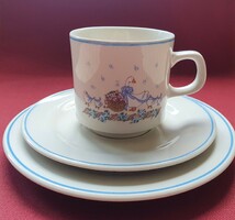 Libás húsvéti porcelán reggeliző szett csésze csészealj kistányér tányér kávés teás