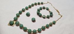 Vintage jade mineral jewelry set with copper spacers