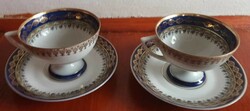 Blue - gold decorated luxury cup set pair - teacups with coasters and saucers