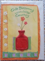 Jókívánság képeslap kicsi kerámia vázával borítékkal üdvözlőlap üdvözlőkártya postatiszta német