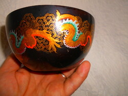 Chinese hand-painted dragon lacquer bowl - painted inside and out