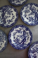 Blue Japanese cherry blossom porcelain cake plates - 6 pcs