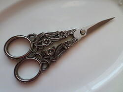14.5 cm handmade scissors with an antique floral pattern, dark gray color